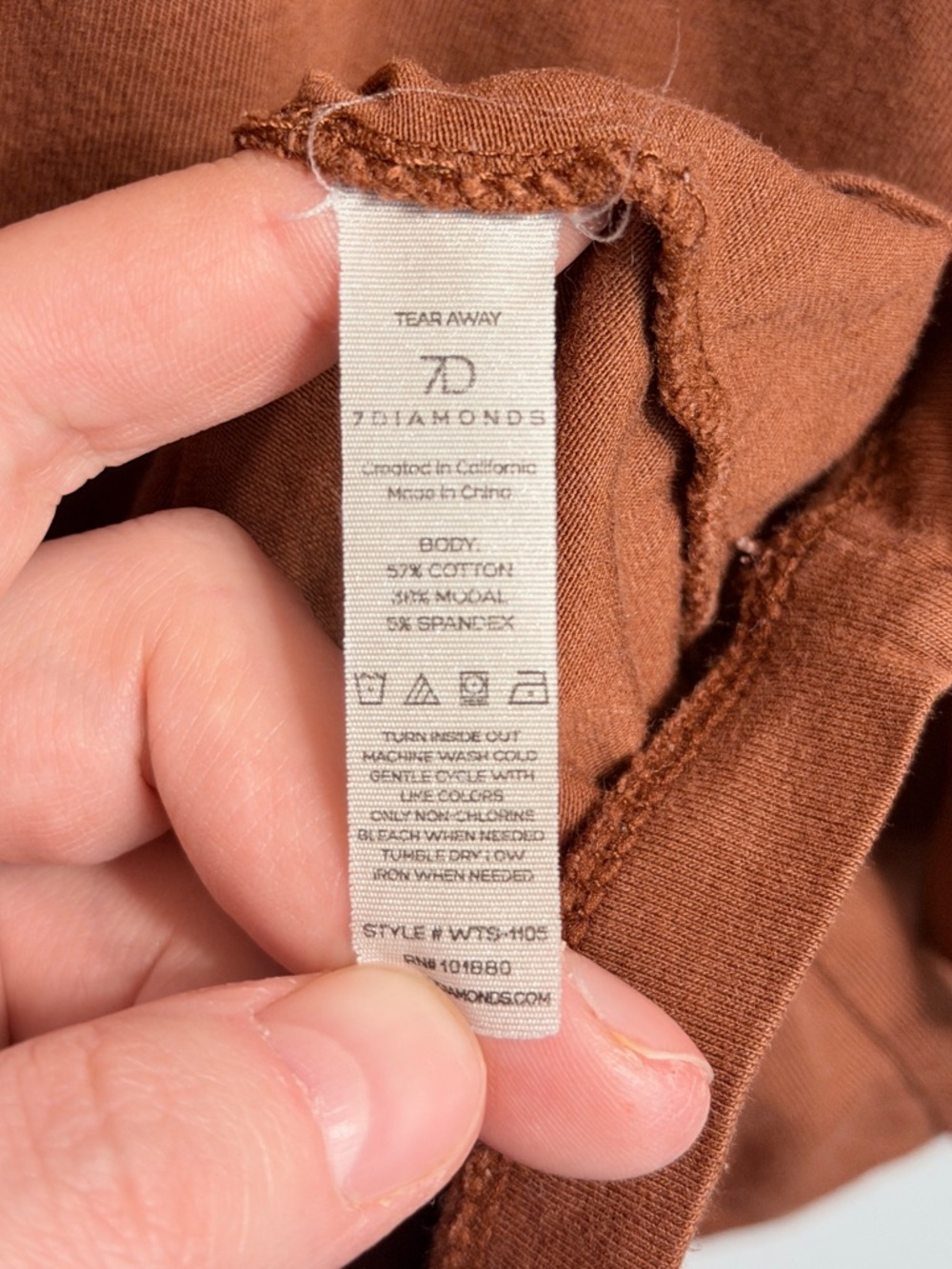 7 Diamonds Modal Boyfriend Tee Auburn Brown Oversized Soft Stretch T-Shirt - XL - Picture 7 of 7